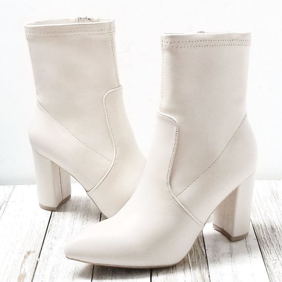 New Ivory Sock Stretchy Point Toe Heel Ankle Boots Booties - Picture 3 of 3